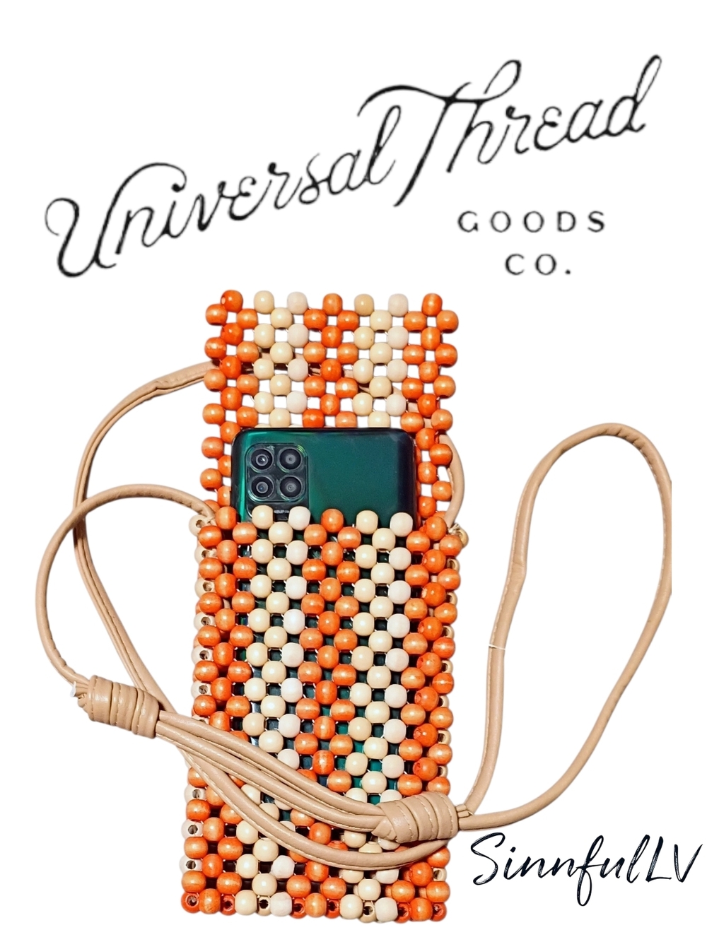Universal Thread Orange & Cream Beaded Crossbody Phone Pouch
